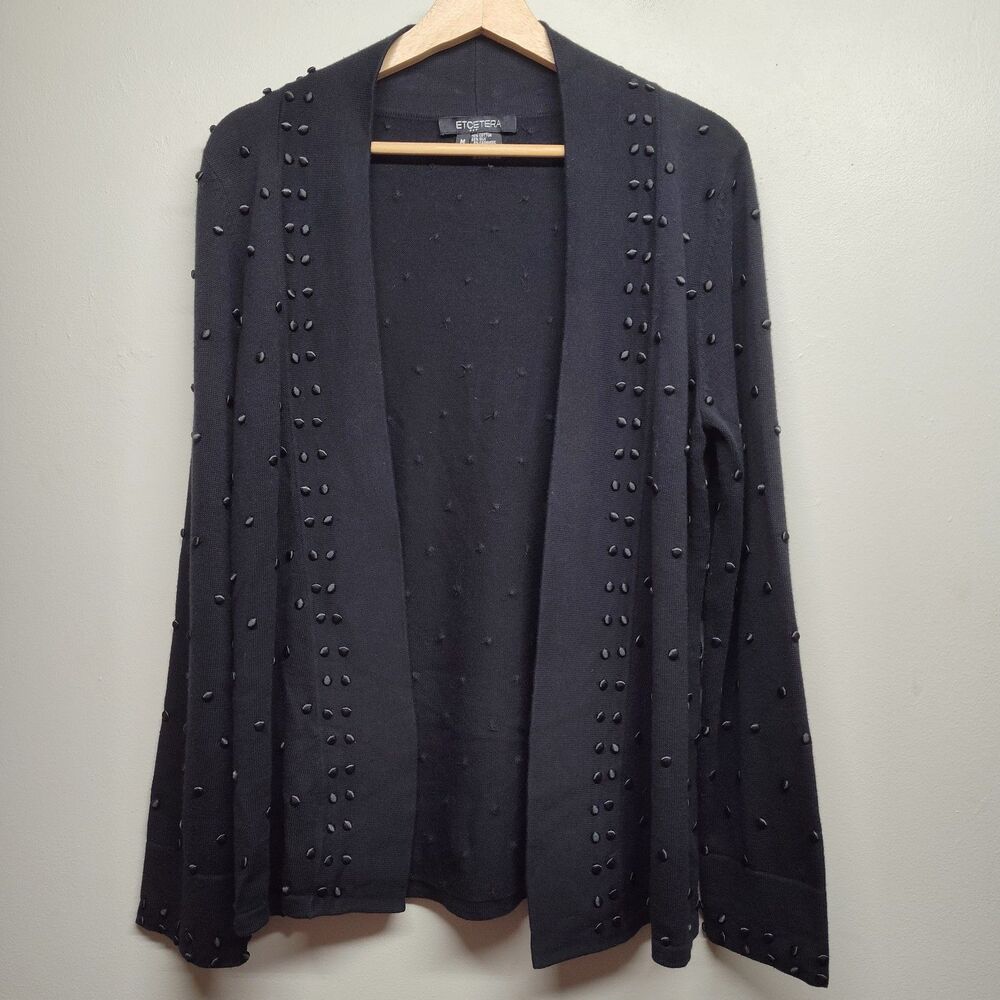 Etcetera Cardigan Sweater Women Size M Black Buttons Open Silk Cashmere Modest